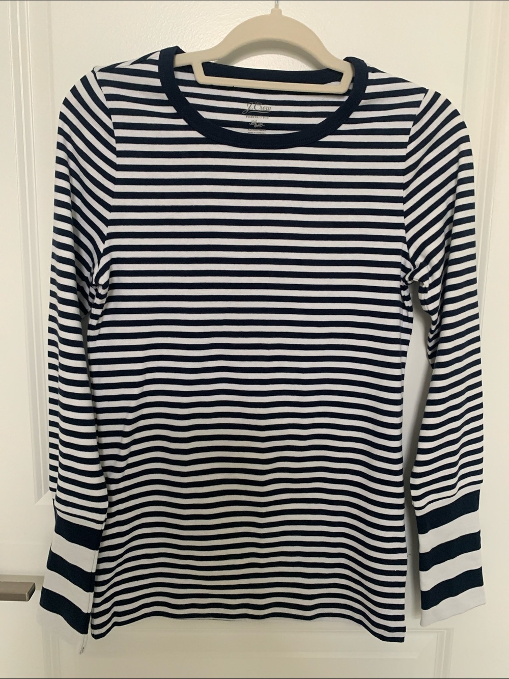Never worn- J Crew Navy & White Striped Long-Sleeve Tee